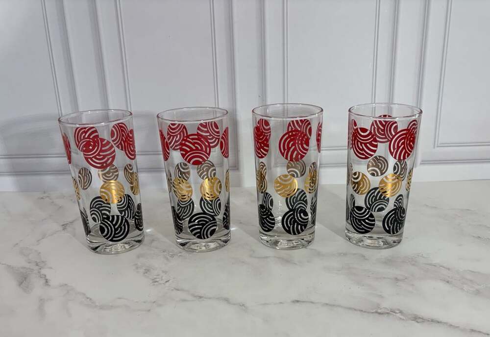 Vintage Anchor Hocking Atomic Ball Highball Glasses Set of 4 Red White Black